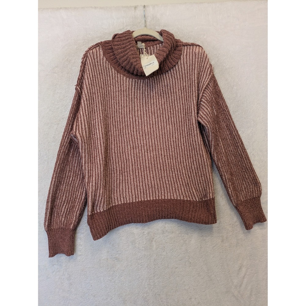 NEW Hem & Thread Turtleneck Sweater Women's M Rose Mia 2 Tone Chenille Ribbed